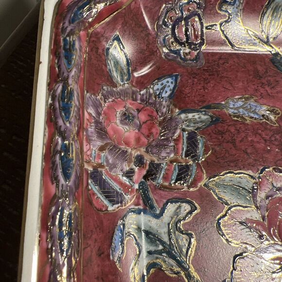 VINTAGE CLASSIC TRADITIONS SQUARE PLATE RED‎ GOLD FLORAL DESIGN JCP - Picture 3 of 9